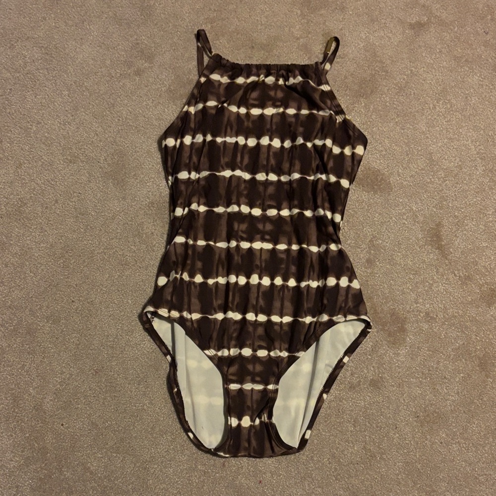 Michael Kors Brown One Piece Swimsuit with Gold Accent Size 10